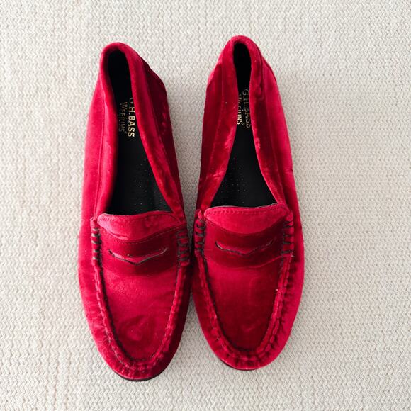 G.H. Bass Red Velvet Whitney Weejuns Loafer 8.5 Old Money Quiet Luxury Slide On - Picture 4 of 12